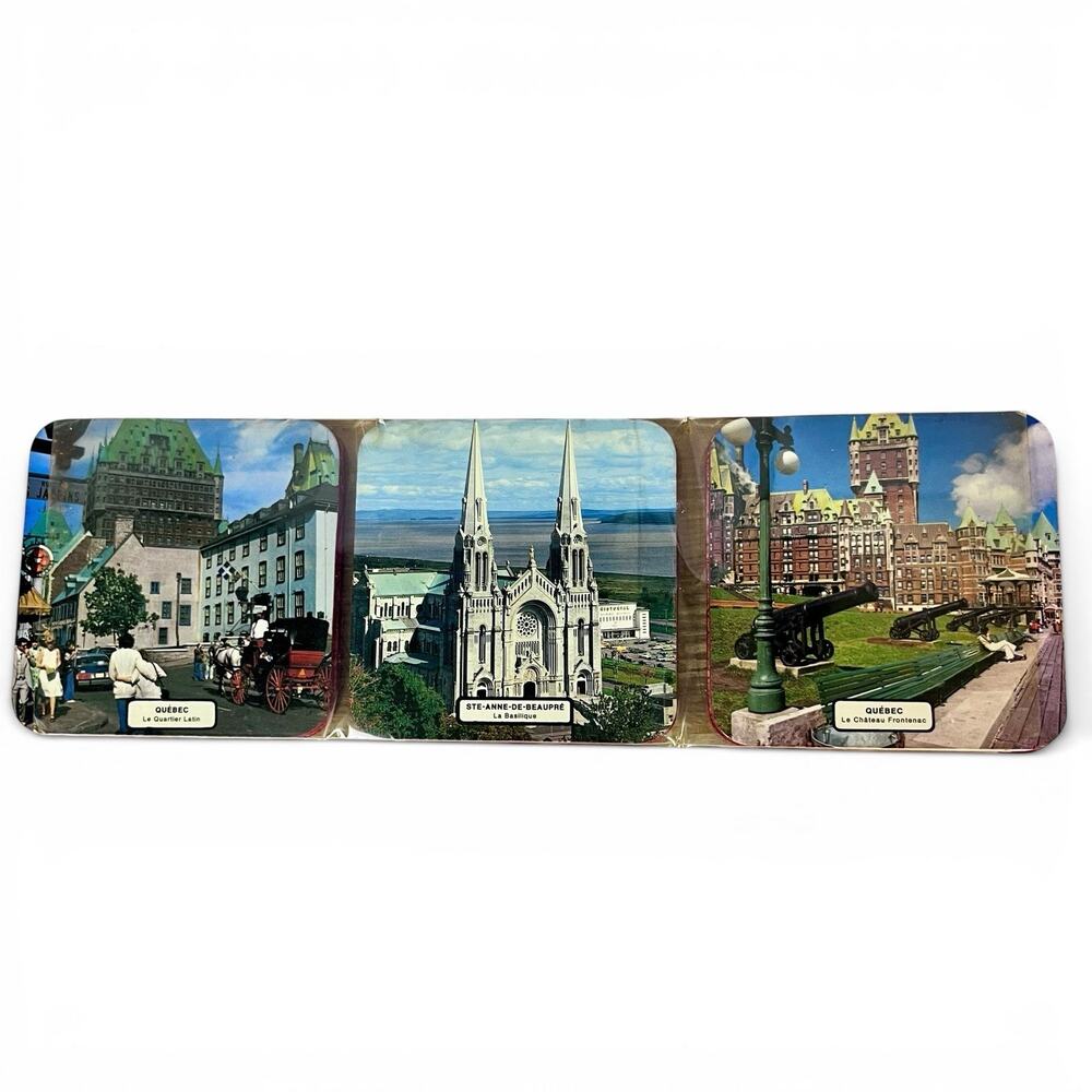 Vintage Quebec Scenic Laminated Placemats Set Old Town Travel Souvenir Canada